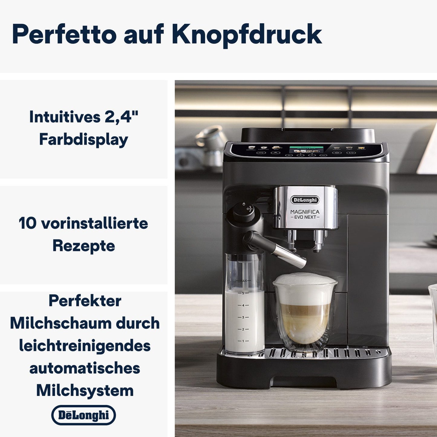 Kaffeevollautomat Magnifica Evo Next ECAM310.60.B MyLatteFunktion, 3 Benutzerprofile, LatteCrema Milchsystem, 10 Rezepte - Schwarz
