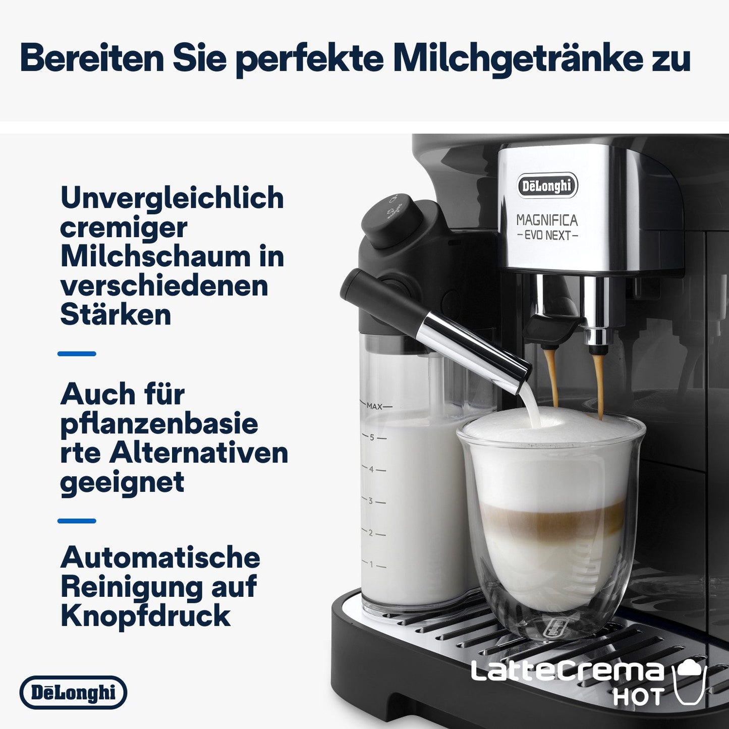 Kaffeevollautomat Magnifica Evo Next ECAM310.60.B MyLatteFunktion, 3 Benutzerprofile, LatteCrema Milchsystem, 10 Rezepte - Schwarz