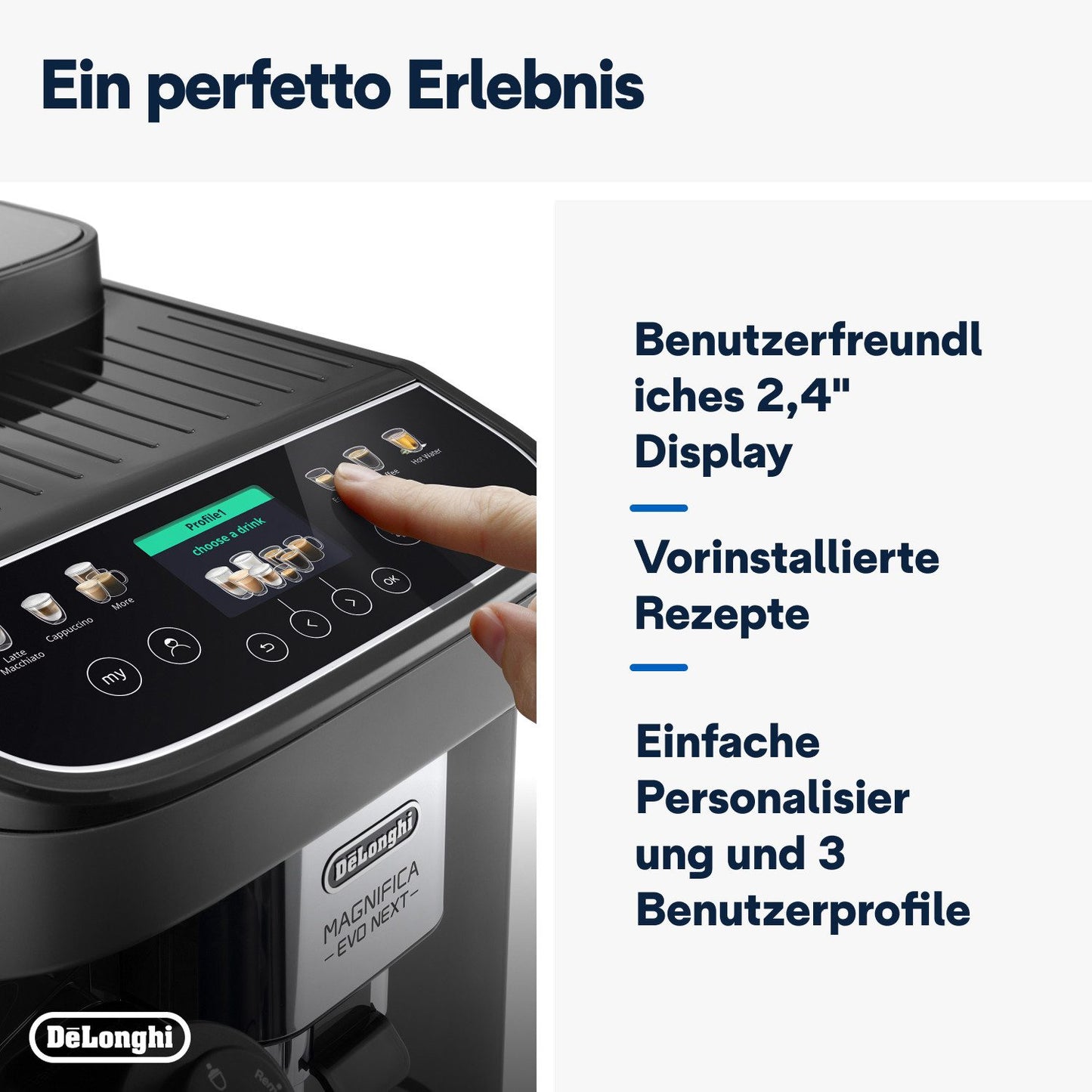 Kaffeevollautomat Magnifica Evo Next ECAM310.60.B MyLatteFunktion, 3 Benutzerprofile, LatteCrema Milchsystem, 10 Rezepte - Schwarz